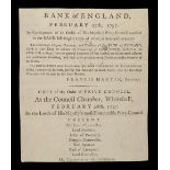 Bank of England Broadside. February 27th, 1797