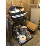 * Bookbinding equipment and accessories. Including a large laying press and pair of sewing frames