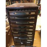 * Type cabinet. A 12 drawer type cabinet with selection of brass type