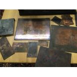 * Printing plates. A collection of copper printing plates, alloy printing blocks and alloy type