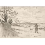 Edwards (Lionel, 1878 - 1966). Stubble Field with partridges, pencil