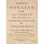 Boyce (William). Twelve Sonatas for Two Violins, 3 volumes, 1747