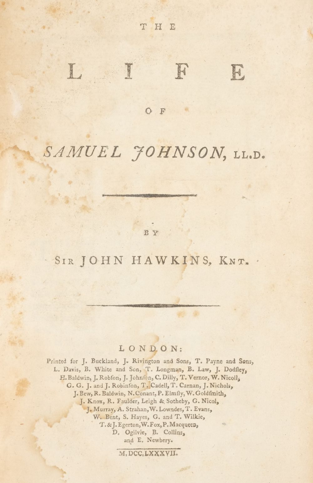 Hawkins (Sir John). The Life of Samuel Johnson, 1787..., and others