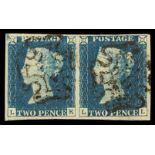 Great Britain. 1840 2d blue, horizontal pair (LK/LL)