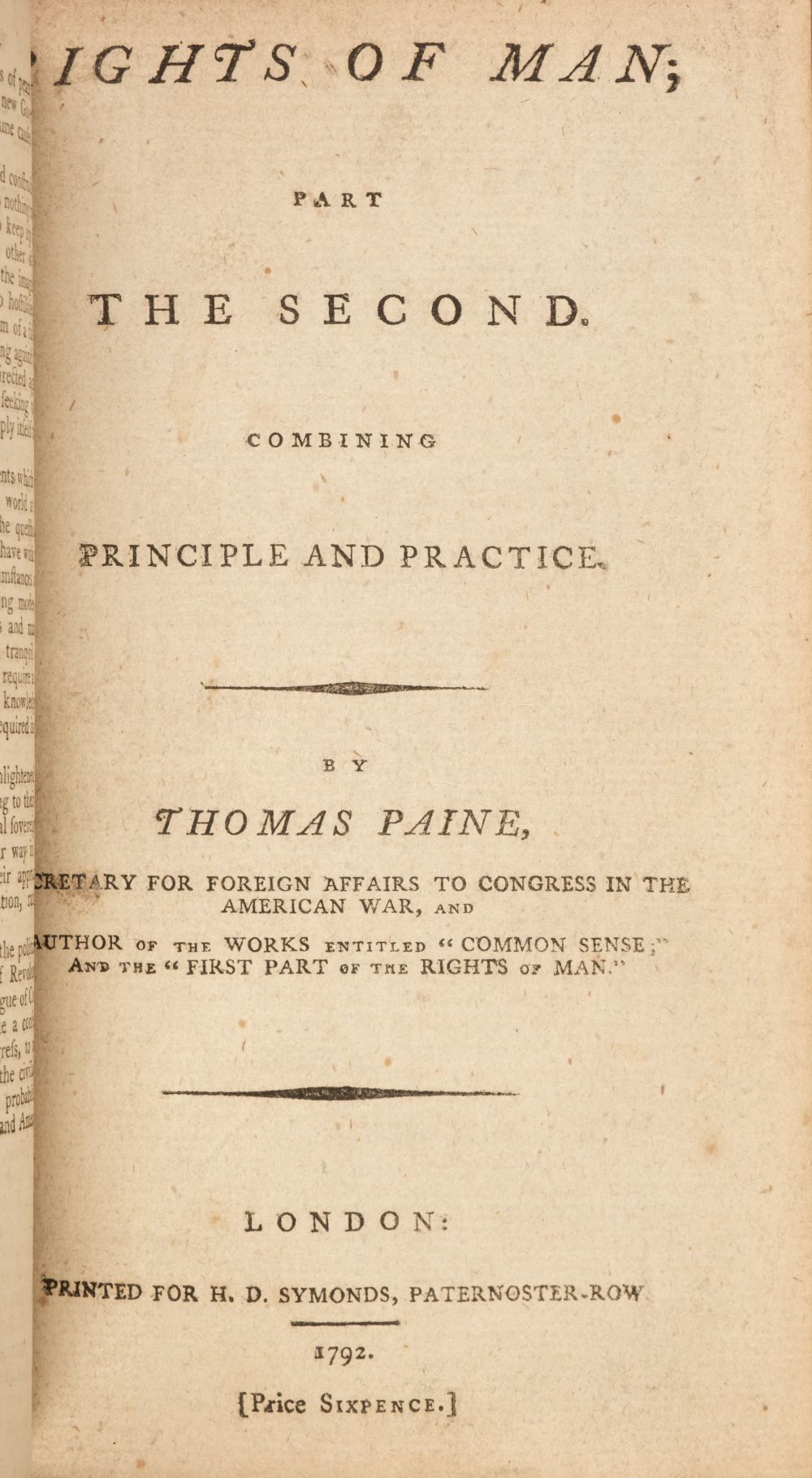 Adams (John). An Answer to Pain's Rights of Man, 2nd UK edition, 1793 - Image 2 of 3