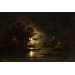 Crome (John Berney, 1794-1842). A Moonlit River Scene, oil on canvas, signed