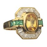 Ring. An art deco style 18ct gold cluster ring