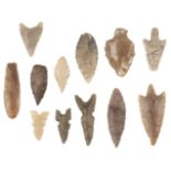 Mauritania. A collection of twelve flint Neolithic arrowheads found in Mauritania