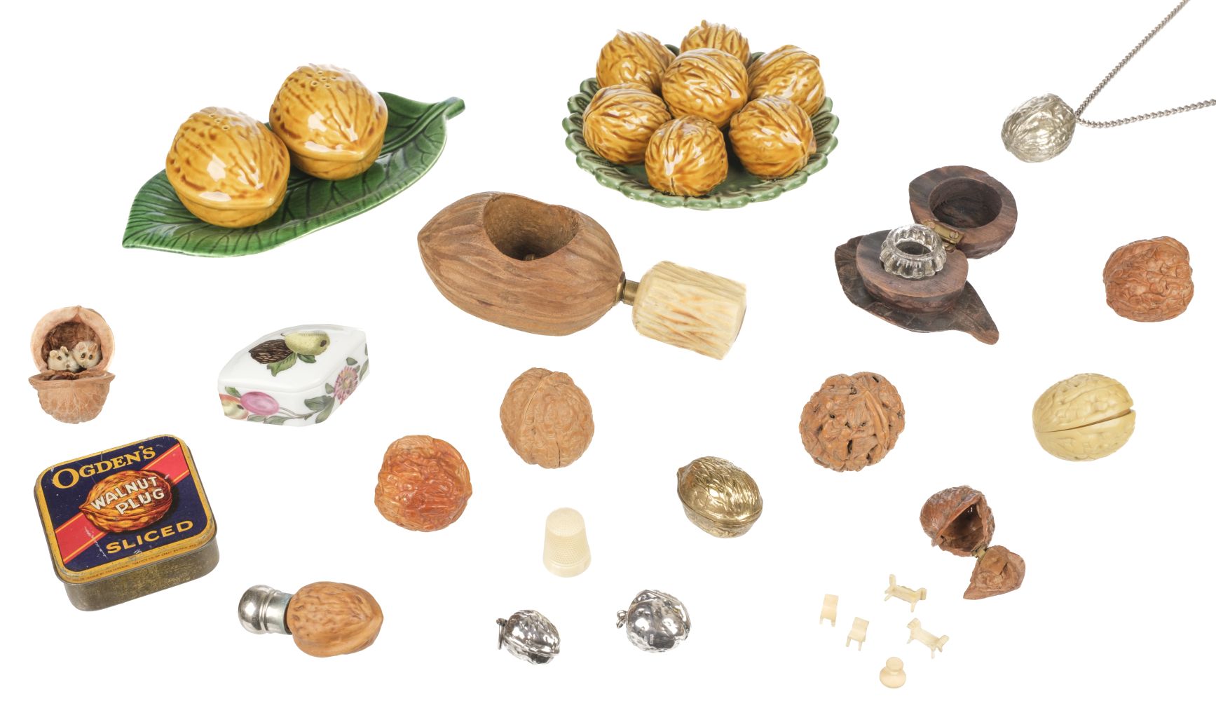 Walnuts. A collection of walnut memorabilia, 19th century and later
