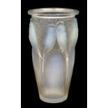 Lalique (René, 1860-1945). A 'Budgerigar' opalescent glass vase circa 1924