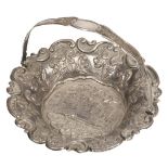 Basket. A Victorian silver 'castle top' basket by Nathaniel Mills