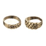 Rings. Two 18ct gold knot rings