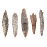 Mauritania. A collection of five Neolithic flint spearheads found in Mauritania