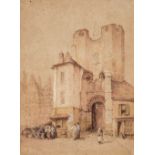 Wood (Lewis John, 1813-1901). Ancient Buildings, Dinan, Brittany, watercolour