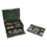 Costume Jewellery. An Edwardian leather jewellery box