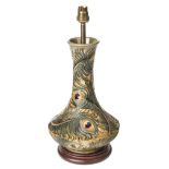 Moorcroft. A Moorcroft pottery Peacock Feathers pattern table lamp