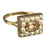 Ring. A George III yellow metal citrine and pearl ring