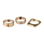 Rings. Three 9ct gold rings