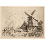 Jongkind (Johann Barthold, 1819-1891). Moulins en Hollande, 1867, etching, and four others