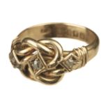 Ring. An 18ct gold and diamond knot ring