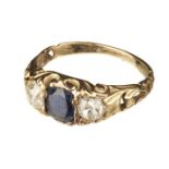 Ring. An Edwardian 18ct gold sapphire and diamond ring