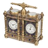 Carriage Clock. A French 19th century cloisonné enamel carriage clock and barometer compendium