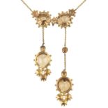 Necklace. An elegant Victorian 15ct gold and citrine drop necklace