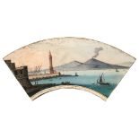 Neapolitan School. A fan-shaped painting of Vesuvius and the Bay of Naples, mid 19th century