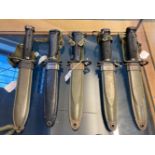Fighting Knife. A collection of five American fighting knife / bayonets