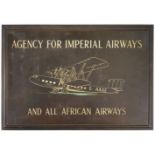 Imperial Airways. A fine bronze travel agents wall plaque circa 1930