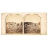 Cricket Match Stereoview. An early stereoview of 15 cricketers and officials