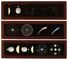 Astronomical Slides. A set of 12 hand-painted panoramic lantern slides & 1 lever slide of astronomy