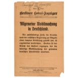Outbreak of World War I. Berliner Lokal-Anzeiger, Extra-Blatt, Sonnabend, 1 August 1914