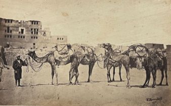 Egypt. Two views with figures and camels outside city walls, 1865s