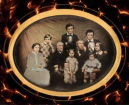 Daguerreotype. A three-quarter plate hand-tinted daguerreotype of an unidentified family, c. 1855