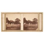 Cricket Match Stereoview. An early stereoview of a cricket match, c. 1859-60