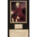 Pitt (William, 1708-1778). Two Autograph Signatures, ‘W. Pitt’ and ‘Chatham’