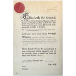 Elizabeth II (1926-20220). Document Signed, 1965