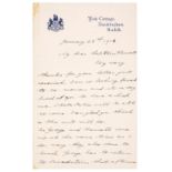 George VI (1895-1952). Autograph Letter Signed, 'Albert', Sandringham, Norfolk, 25 January 1916