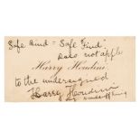 Houdini (Harry, 1874-1926). Signed Calling Card, c. 1920