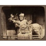 China. Carved Chinese figure and horse in a Shanghai temple, c. 1870