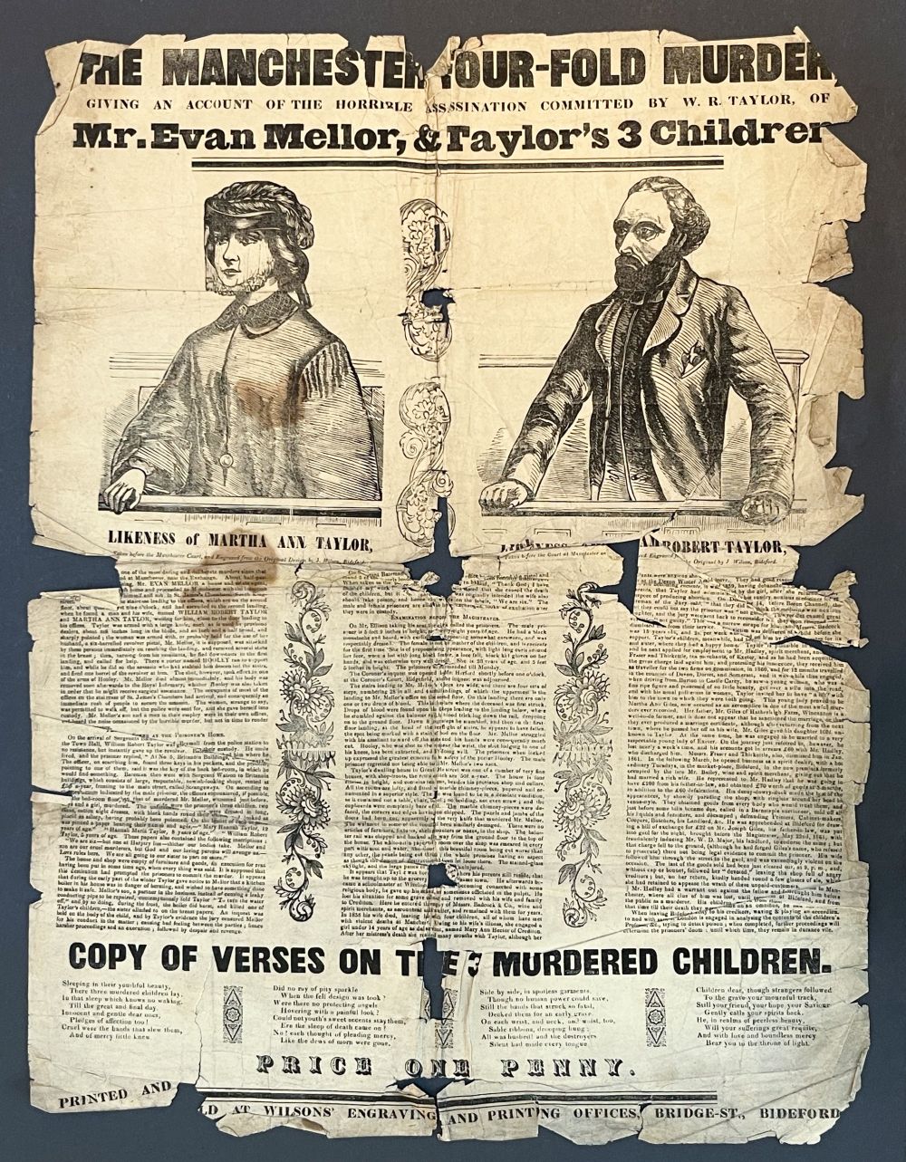 Murder Broadside. The Manchester Four-Fold Murder... , Bideford, [Devon, 1862], printed broadside