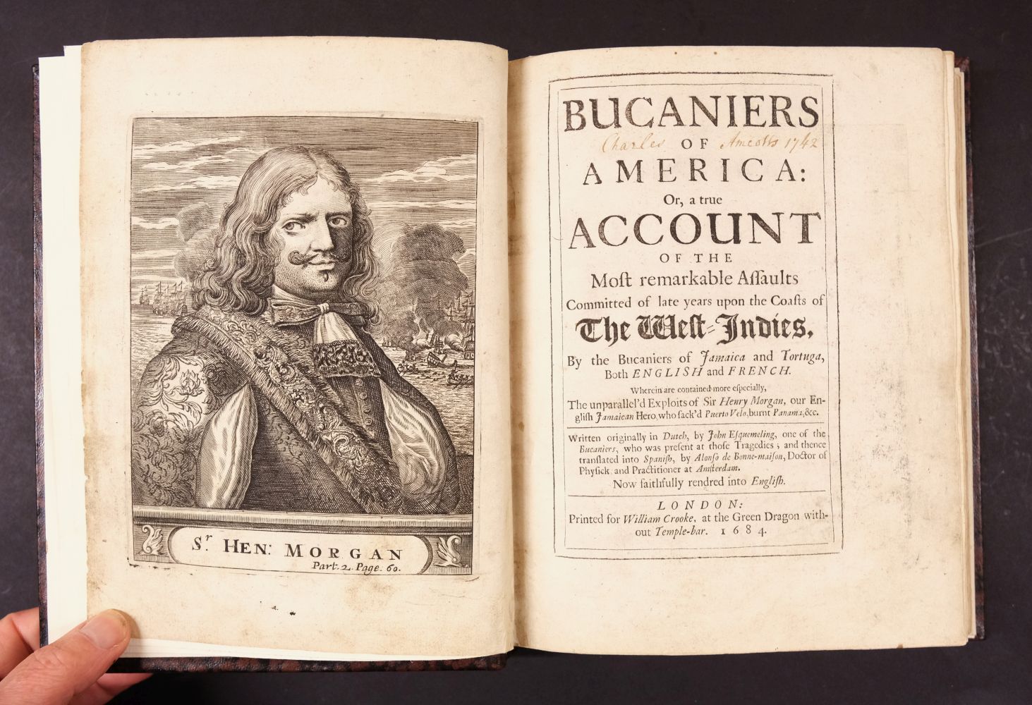 Exquemelin (Alexandre Olivier). Bucaniers of America, 1st edition, 3 parts [of 4], 1684 - Bild 4 aus 9