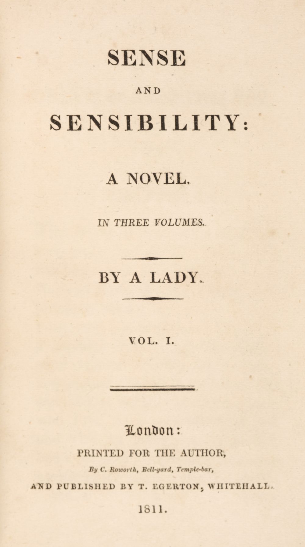 Austen, Jane. Sense and Sensibility: A Novel, 3 volumes, 1st edition, 1811 - Image 2 of 30