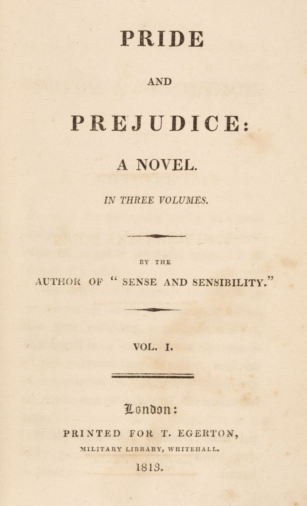 Austen, Jane. Pride and Prejudice: A Novel... 3 volumes, 1st edition, 1813 - Image 2 of 41