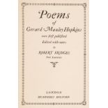 Hopkins (Gerard Manley). Poems..., edited with notes by Robert Bridges, 1st ed. 1918