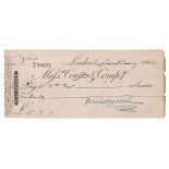 Dickens (Charles, 1812-1870). Cheque Signed, 'Charles Dickens', London, 27 January 1864