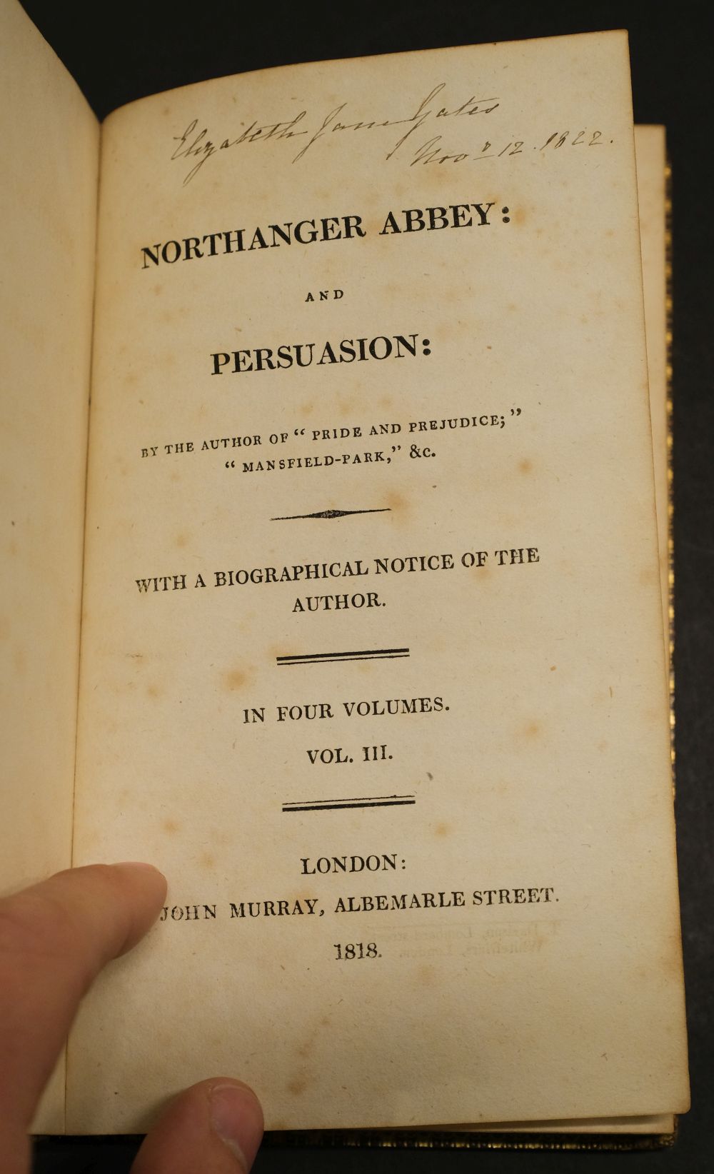 Austen, Jane. Northanger Abbey: and Persuasion. 4 volumes, 1st edition, John Murray, 1818 - Image 32 of 45