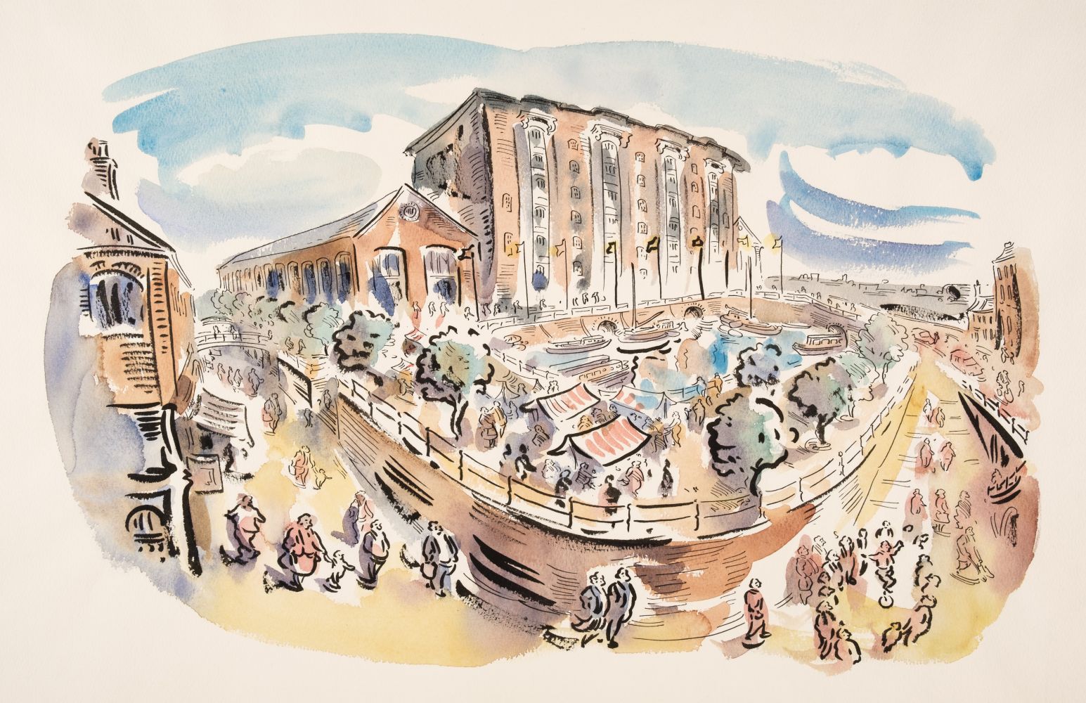 Cox (Paul, 1957-). Camden Lock, watercolour and ink on paper