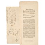 Austen (Henry Thomas, 1771-1850). Manuscript promissory note for £200, 24 October 1806